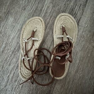 HEREU ESPADRILLE BROWN LEATHER LACE UP SANDALS 37